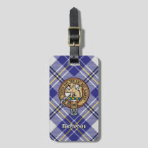 Clan MacPherson Crest over Blue Dress Tartan Luggage Tag