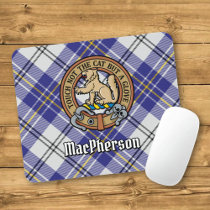 Clan MacPherson Crest over Blue Dress Tartan Mouse Pad