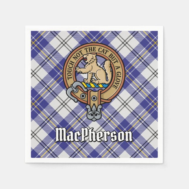 Clan MacPherson Crest over Blue Dress Tartan Napkins (Front)