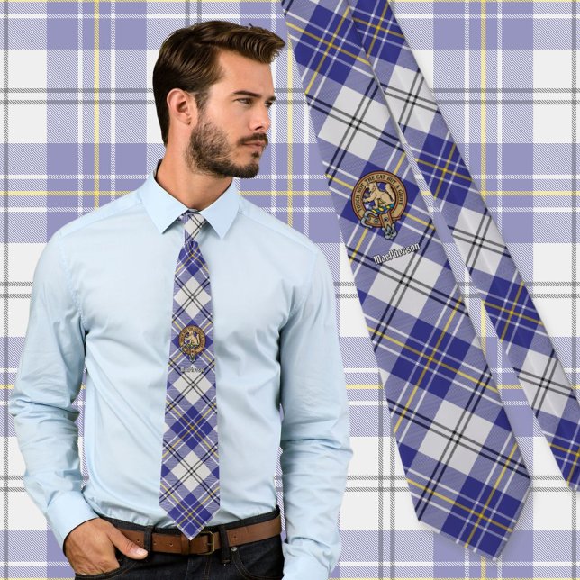 Clan MacPherson Crest over Blue  Dress Tartan Neck Tie (Creator Uploaded)