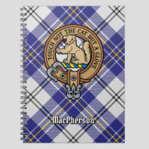 Clan MacPherson Crest over Blue Dress Tartan Notebook