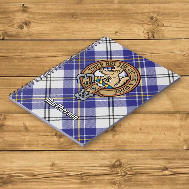Clan MacPherson Crest over Blue Dress Tartan Notebook (Creator Uploaded)
