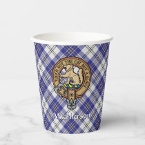 Clan MacPherson Crest over Blue Dress Tartan Paper Cups