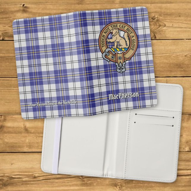 Clan MacPherson Crest over Blue Dress Tartan Passport Holder (Creator Uploaded)
