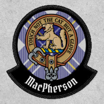 Clan MacPherson Crest over Blue Dress Tartan Patch