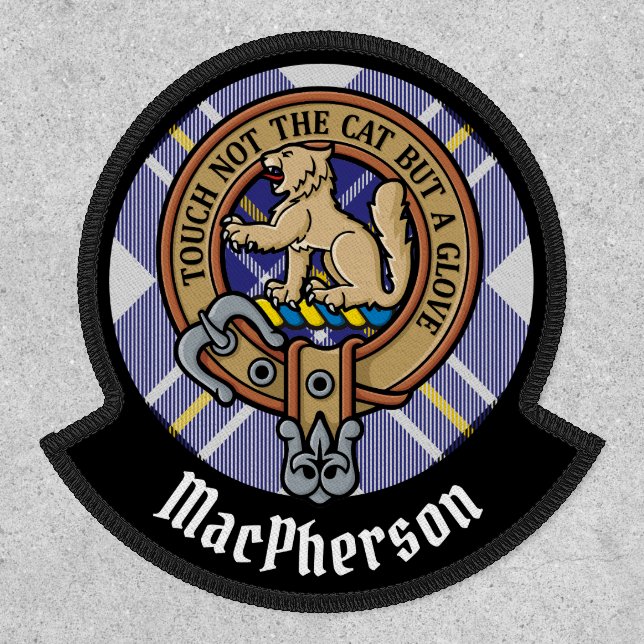Clan MacPherson Crest over Blue Dress Tartan Patch (Front)