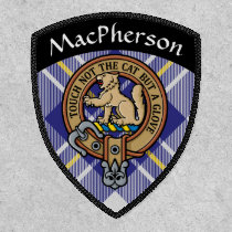 Clan MacPherson Crest over Blue Dress Tartan Patch