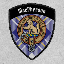 Clan MacPherson Crest over Blue Dress Tartan Patch