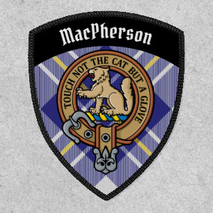 Clan MacPherson Crest over Blue Dress Tartan Patch