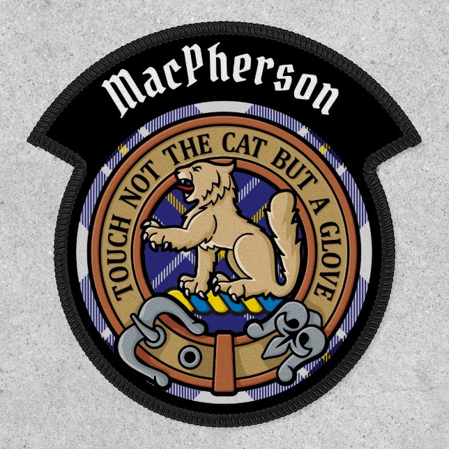 Clan MacPherson Crest over Blue Dress Tartan Patch (Front)