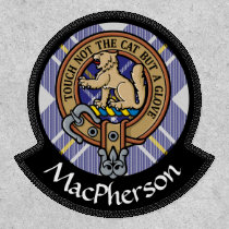 Clan MacPherson Crest over Blue Dress Tartan Patch