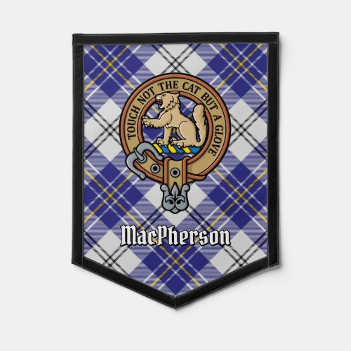 Clan MacPherson Crest over Blue Dress Tartan Pennant