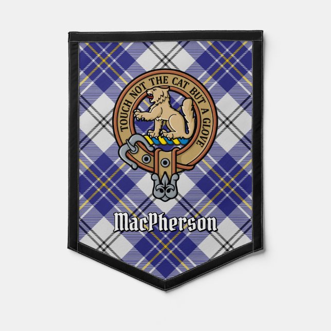 Clan MacPherson Crest over Blue Dress Tartan Pennant (Front)