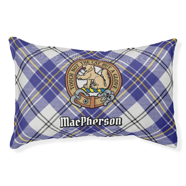 Clan MacPherson Crest over Blue Dress Tartan Pet Bed (Front)