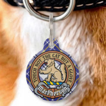 Clan MacPherson Crest over Blue Dress Tartan Pet ID Tag