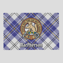 Clan MacPherson Crest over Blue Dress Tartan Placemat