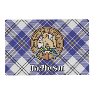 Clan MacPherson Crest over Blue Dress Tartan Placemat