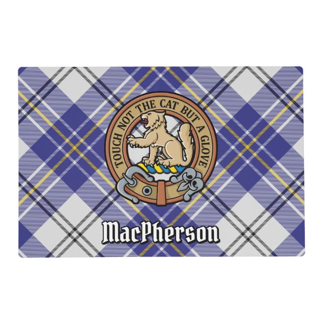 Clan MacPherson Crest over Blue Dress Tartan Placemat (Front)