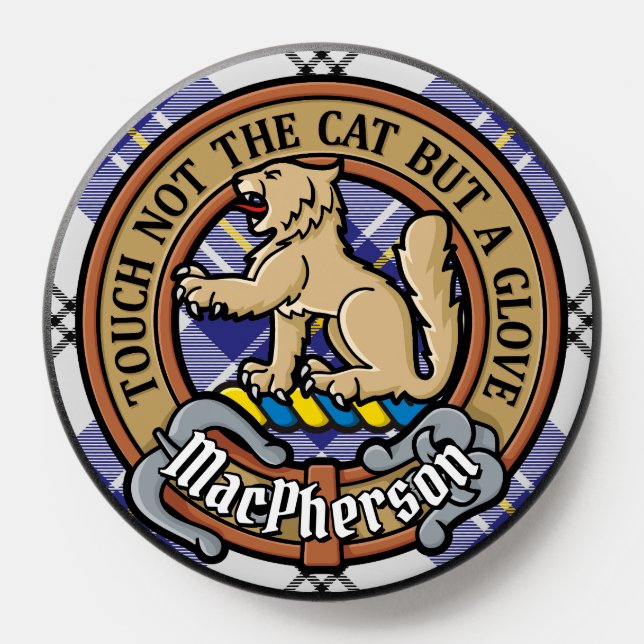 Clan MacPherson Crest over Blue Dress Tartan PopSocket (Popsocket)