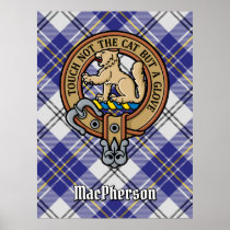Clan MacPherson Crest over Blue Dress Tartan Poster
