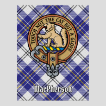 Clan MacPherson Crest over Blue Dress Tartan Poster