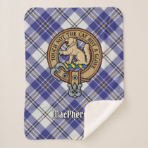 Clan MacPherson Crest over Blue Dress Tartan Sherpa Blanket