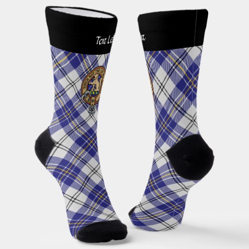 Clan MacPherson Crest over Blue Dress Tartan Socks