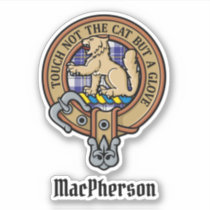 Clan MacPherson Crest over Blue Dress Tartan Sticker