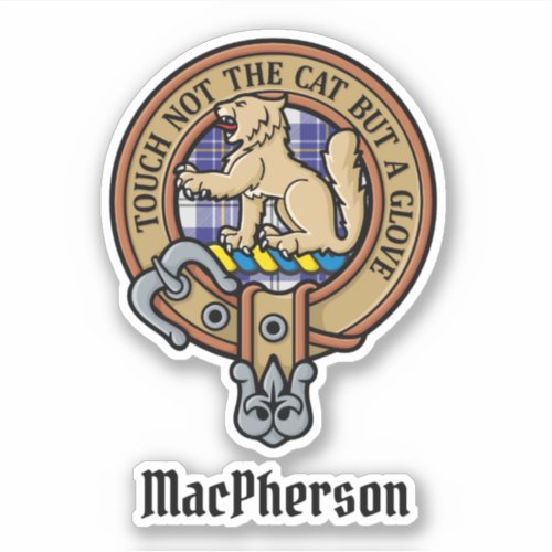 Clan MacPherson Crest over Blue Dress Tartan Sticker