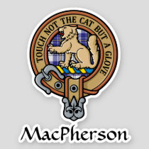 Clan MacPherson Crest over Blue Dress Tartan Sticker