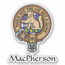 Clan MacPherson Crest over Blue Dress Tartan Sticker