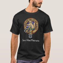 Clan MacPherson Crest over Blue Dress Tartan T-Shirt