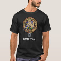 Clan MacPherson Crest over Blue Dress Tartan T-Shirt