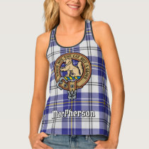Clan MacPherson Crest over Blue Dress Tartan Tank Top