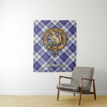 Clan MacPherson Crest over Blue Dress Tartan Tapestry