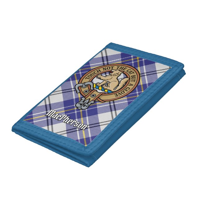 Clan MacPherson Crest over Blue Dress Tartan Trifold Wallet (Bottom)