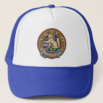 Clan MacPherson Crest over Blue Dress Tartan Trucker Hat