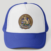 Clan MacPherson Crest over Blue Dress Tartan Trucker Hat