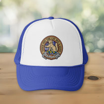 Clan MacPherson Crest over Blue Dress Tartan Trucker Hat