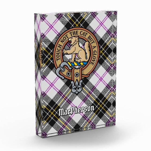 Clan MacPherson Crest over Dress Tartan Acrylic Award (Left)