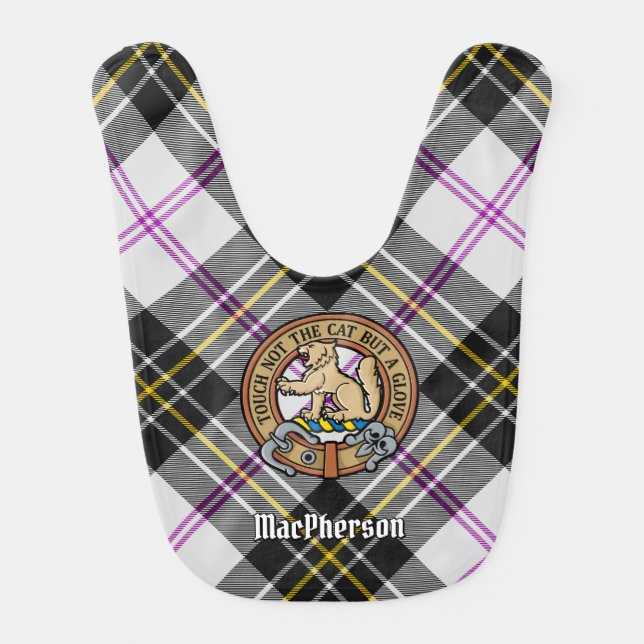 Clan MacPherson Crest over Dress Tartan Baby Bib (Front)