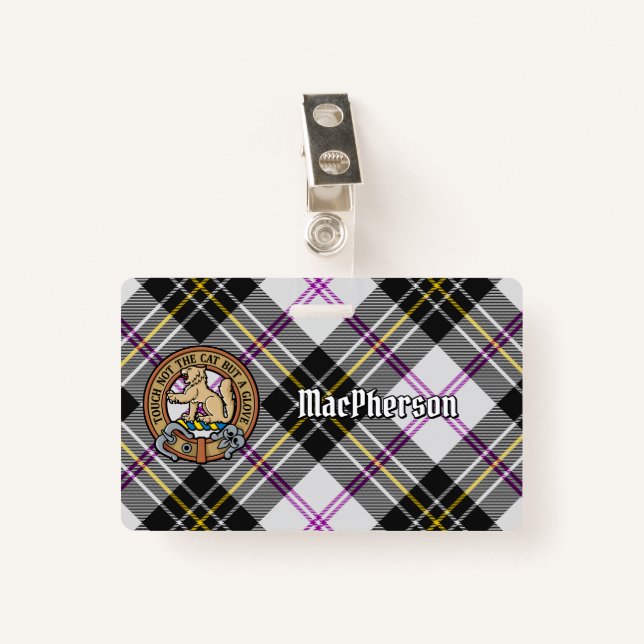 Clan MacPherson Crest over Dress Tartan Badge (Front with Clip)