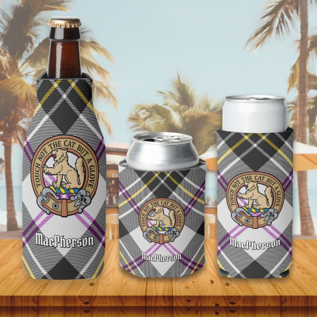 Clan MacPherson Crest over Dress Tartan Bottle Cooler (Creator Uploaded)
