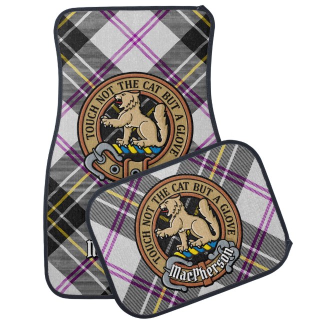 Clan MacPherson Crest over Dress Tartan Car Floor Mat (Set)