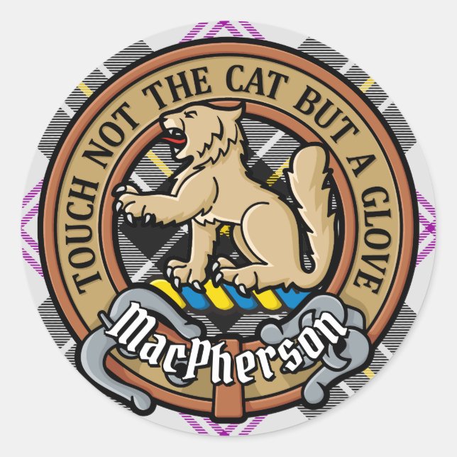 Clan MacPherson Crest over Dress Tartan Classic Round Sticker (Front)