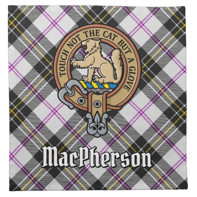 Clan MacPherson Crest over Dress Tartan Cloth Napkin (Front)