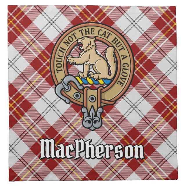 Clan MacPherson Crest over Dress Tartan Cloth Napkin (Front)