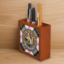 Clan MacPherson Crest over Dress Tartan Desk Organizer