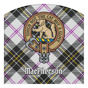 Clan MacPherson Crest over Dress Tartan Door Sign