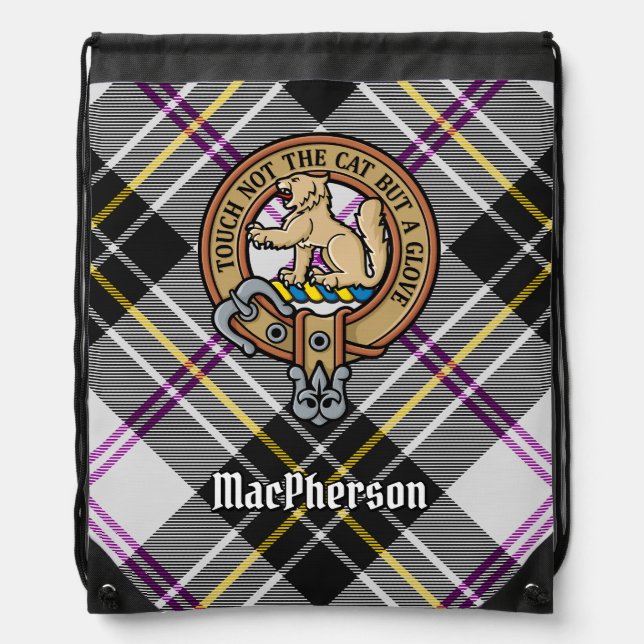 Clan MacPherson Crest over Dress Tartan Drawstring Bag (Front)